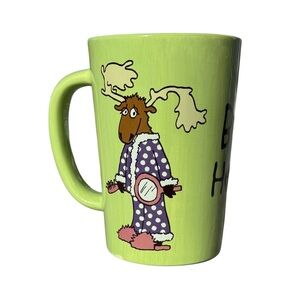 “Bed Head” Moose Graphic Novelty Coffee Tea Mug 2009 By Lazy One Lime/Pink